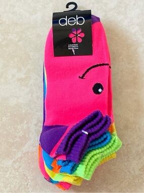 *BRAND NEW* Deb Pack Of 6 Colorful Silly Faces Girls Large No Show Socks